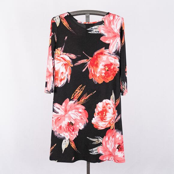 Jean-Pierre Klifa Paris Daphne Shift Dress Size XL Dark Floral Peonies Romantic - Picture 3 of 4